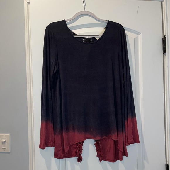 Vintage Havana ombré long bell sleeve fringe open back - Picture 1 of 4